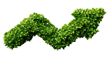 Eco-Growth: A vibrant, verdant arrow, meticulously crafted from lush foliage, symbolizes upward growth and environmental progress.