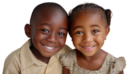 Joyful Expressions of Childhood: Captivating close-up of two adorable children with radiant smiles. A picture of pure, authentic happiness and connection, a symbol of innocence and warmth.
