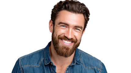 Beaming Confidence: A charismatic individual exudes warmth, sporting a beard, and a genuine, infectious smile, embodying effortless charm and approachability.