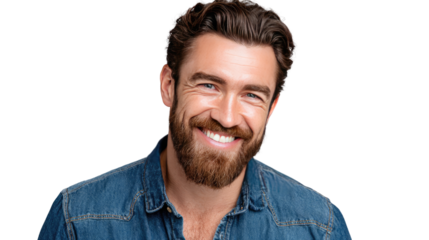 Beaming Confidence: A charismatic individual exudes warmth, sporting a beard, and a genuine, infectious smile, embodying effortless charm and approachability.
