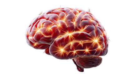 Brain Activity: Illuminated image of a human brain with dynamic, glowing neural pathways, representing the complexity and power of thought and cognition. 