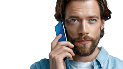 Modern Communication: A handsome man engages in a phone call, radiating a sense of attentiveness and connection, emphasizing the essence of modern communication and technology.