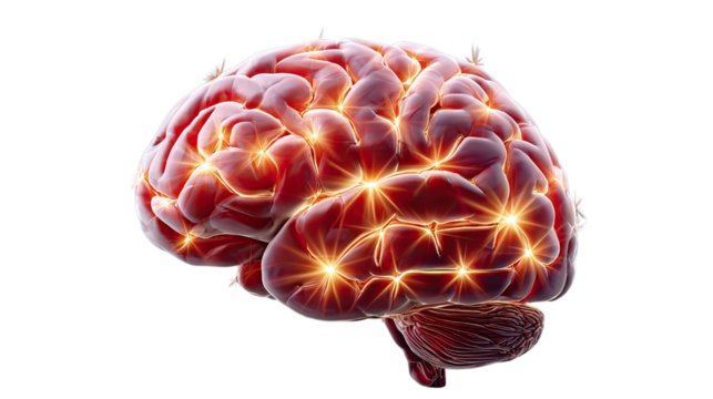 Brain Activity: Illuminated image of a human brain with dynamic, glowing neural pathways, representing the complexity and power of thought and cognition. 