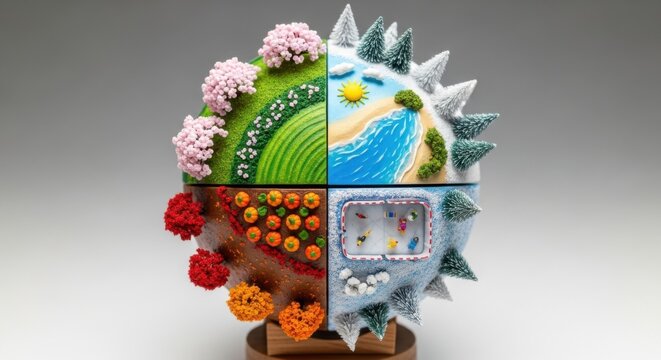 Creative representation of the earth showcasing the four distinct seasons through artful design