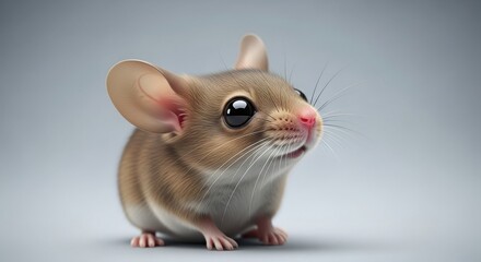 Cute little mouse with big eyes on light background