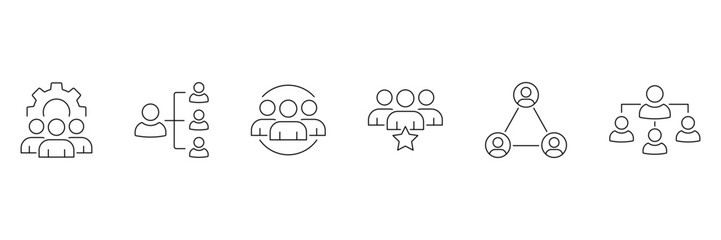 Organization management line icons. Teamwork line icons. Human resource organization management icons. Vector illustration.