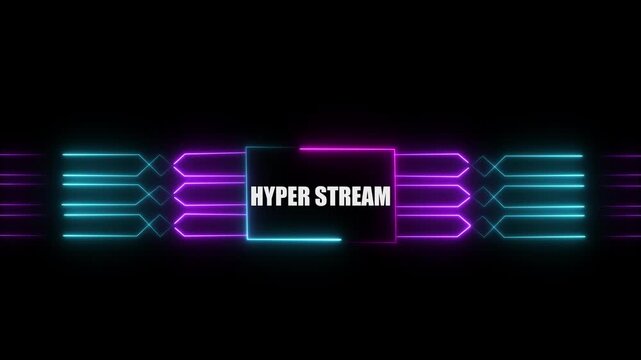 Networking chip icon futuristic neon circuit board HYPER STREAM animated. on black background. Motion graphic of digital logo with futuristic technology.4k video black background animated...