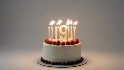 Delicious Birthday Cake with Candles Celebrating Nine Years.