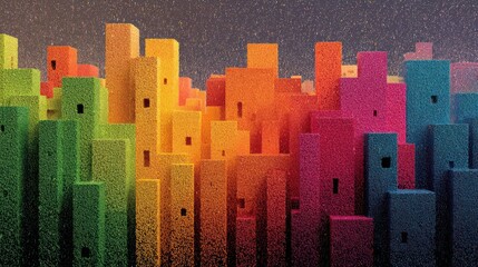 Colorful cityscape with gradient blocks of varied heights, reminiscent of modern art