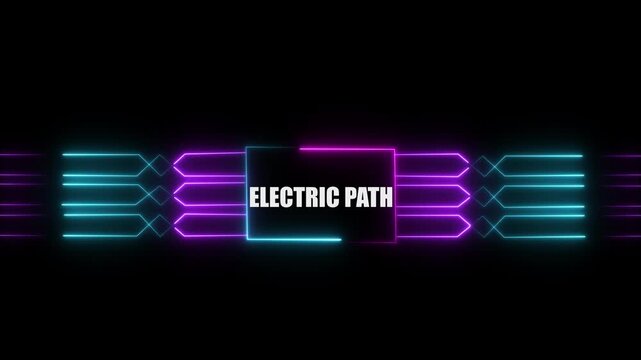 Networking chip icon futuristic neon circuit board ELECTRIC PATH animated. on black background. Motion graphic of digital logo with futuristic technology.4k video black background animated...