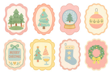 PNG Vintage Christmas holiday card illustrations, element set on transparent background