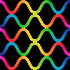 Vibrant rainbow waves on black create a dynamic modern background ideal for vibrant creative projects