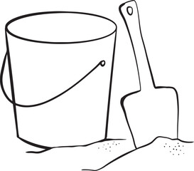 Bucket and spade clipart. Simple summer doodle. Hand drawn illustration.
