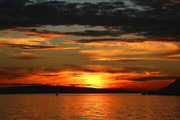 Beautiful sunset over the sea in Split, Croatia.