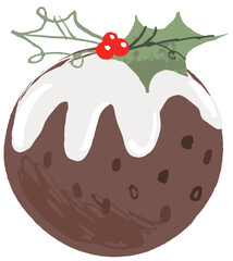 Christmas pudding clipart. Festive illustration. seasonal doodle.