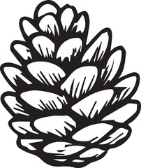 Hand-drawn doodle vector illustration of pinecones, created in simple black and white line art for Christmas decorations, holiday crafts, DIY projects, winter themes, and coloring pages.