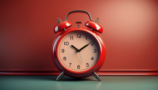 Vintage Red Alarm Clock on Table Time Management Deadline Concept