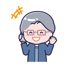 スマートフォンを使う「私服のシニア」の女性