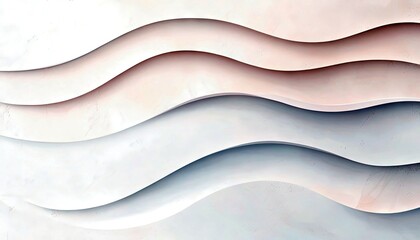Abstract background with layered, undulating waves in soft pastel tones of white, pink, and blue. The lighting is gentle and diffused, creating a serene and cal