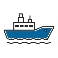 Obraz premium Blue cargo ship icon sailing on stylized waves 