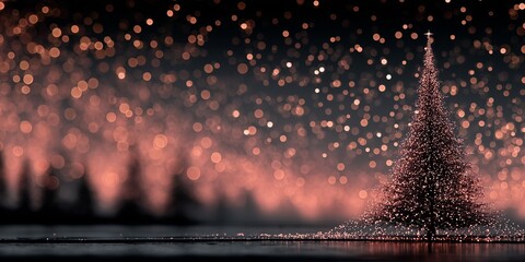 Bright christmas tree with garland  at night, illustration with copy space