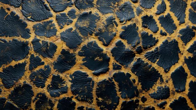 Close-up of textured surface with black and gold patterns resembling cracked paint