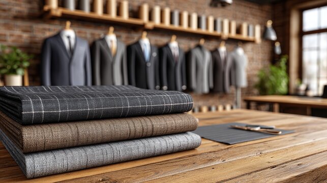Elegant tailor workshop scene designer cutting patterns in luxury fabrics cozy environment high fidelity viewpoint - Powered by Adobe