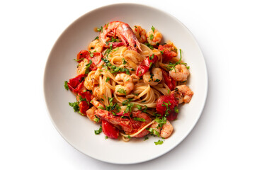 Linguine con gamberetti e pomodorini, pasta italiana 