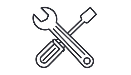 Simple line art of crossed wrench and screwdriver on white