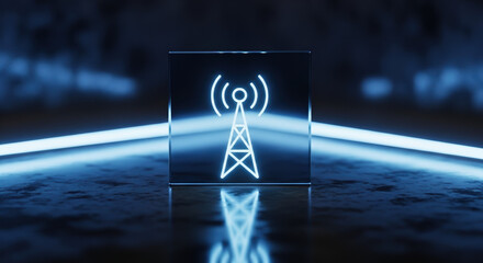 Illuminated 5G network symbol displays future technology with electric blue lines, showcasing advanced telecommunications.
