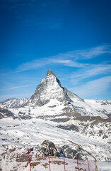 Vertical View of the Iconic Matterhorn against a Deep Blue Sky
