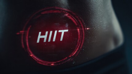 Digital HIIT Timer Display Overlay on Midsection Highlights Calorie Burning During High-Intensity Workout Session