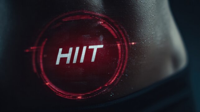 Digital HIIT Timer Display Overlay on Midsection Highlights Calorie Burning During High-Intensity Workout Session