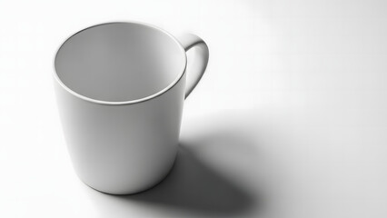 Sleek white coffee mug casting a soft shadow, perfect for showcasing your brand logo or drinkware design with a minimalist aesthetic and clean presentation
