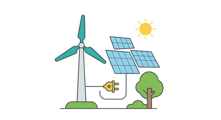 Sustainable energy solutions with wind turbine and solar panels, powering a cleaner future in a modern, eco-friendly way for a healthier planet