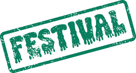 Grungy Festival word stamp with textured green design for celebratory themes