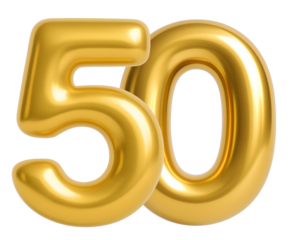 3D gold balloon number 50, shiny metallic design for birthday or anniversary celebration