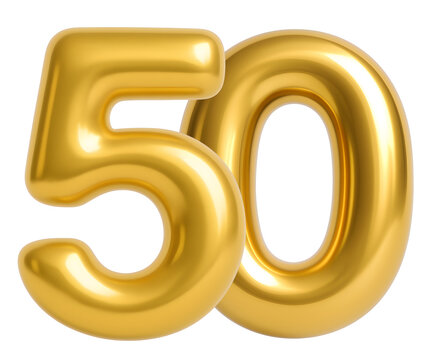 3D gold balloon number 50, shiny metallic design for birthday or anniversary celebration