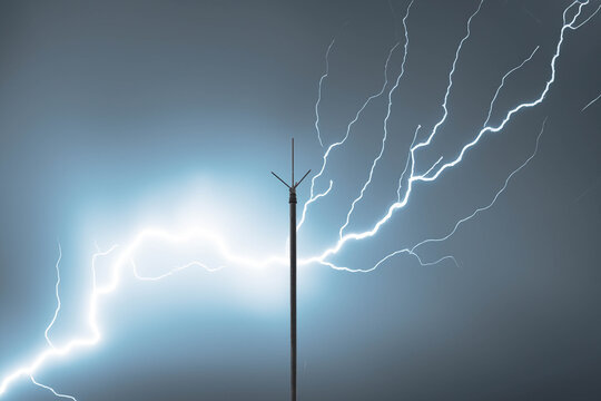 Dramatic Lightning Strike on a Stormy Night with a Lightning Rod