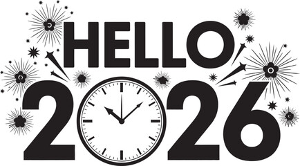 Hello 2026 new year celebration with clock and fireworks illustration © Tasmim
