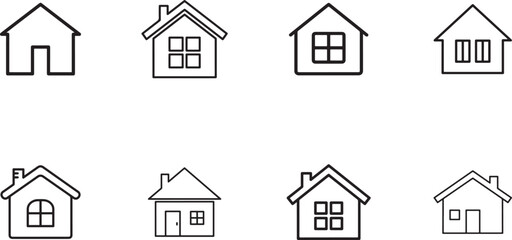 Outline house icons for home and property isolated on
