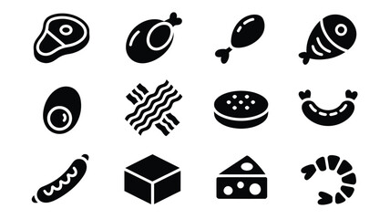 Obraz premium Set of food icons black glyph vector design simple illustration for menu or cooking app isolated on white background