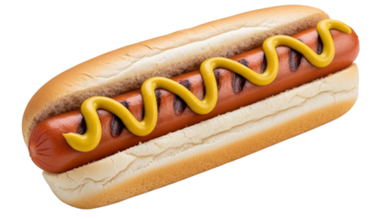 Fast food grilled hot dogs with mustard and ketchup on a bun, isolated on white for a quick lunch or snack