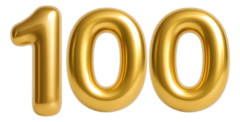 3D gold balloon number 100, shiny metallic design for birthday or anniversary celebration