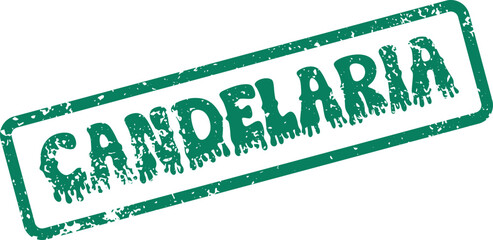 A Distressed Green Rubber Stamp Featuring the Religious Word Candelaria on a Bright Clean Surface