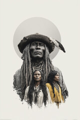 Indigenous Tribal Leader with Two Women Representing Unity Strength Tradition and Cultural Continuity