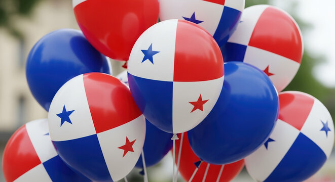 Panama Independence Day celebration with festive balloons in patriotic colors. Panama Independence Day events include colorful balloons with stars for national holiday, - Powered by Adobe