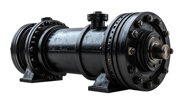 Industrial hydraulic gear pump with black mounting flange 