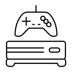 Gaming console and joystick thin line icon, cyber monday concept. Vector graphics. Device for gamers, technology sign on white background, style icon mobile or web design.