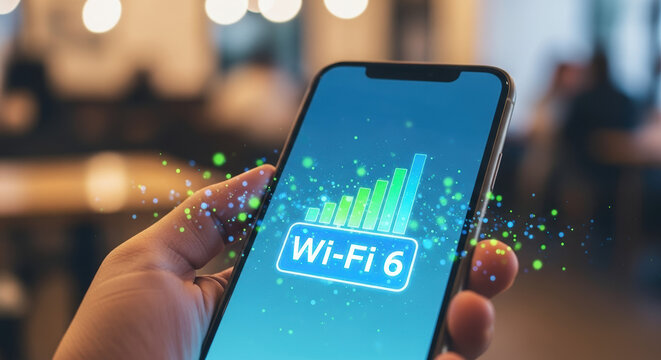 Depiction of wifi technology on smartphone screen shows connectivity, indicating enhanced wireless signal strength.